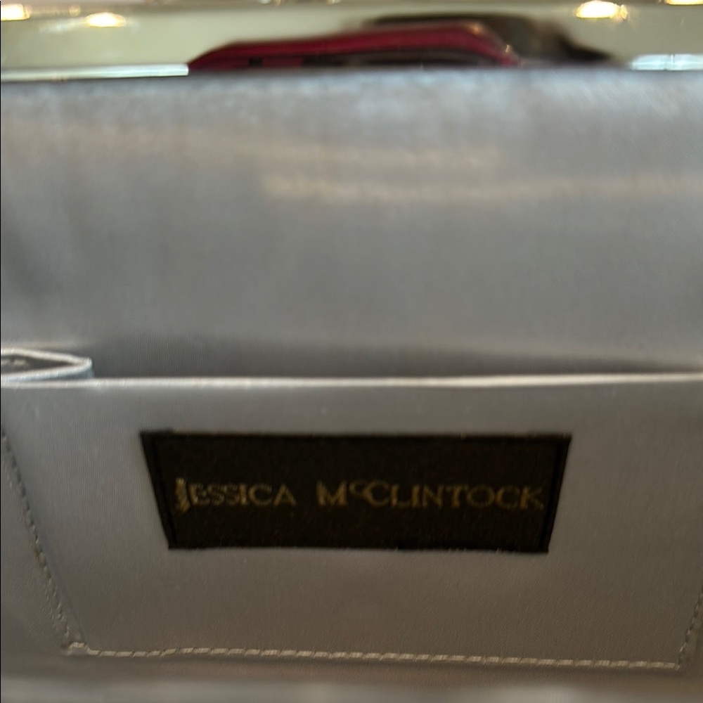 Jessica McClintock Silver Purse Silver Chain Shoulder Strap Kiss Lock Clutch Bag - Picture 3 of 6